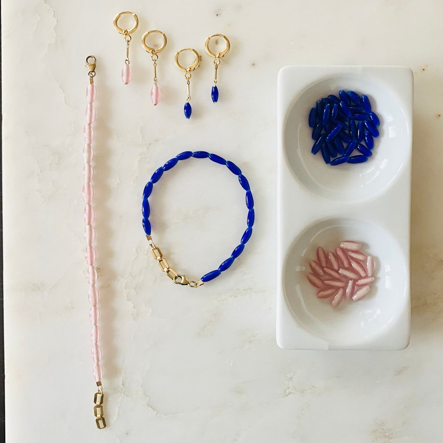 Glass Bead Drop Huggie