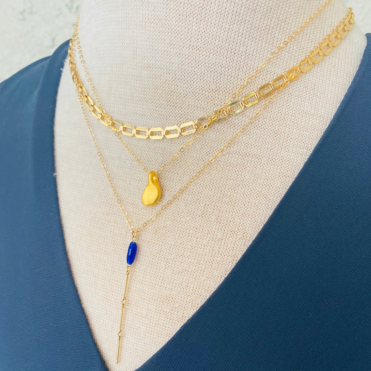 Vintage Blue Glass Y Necklace