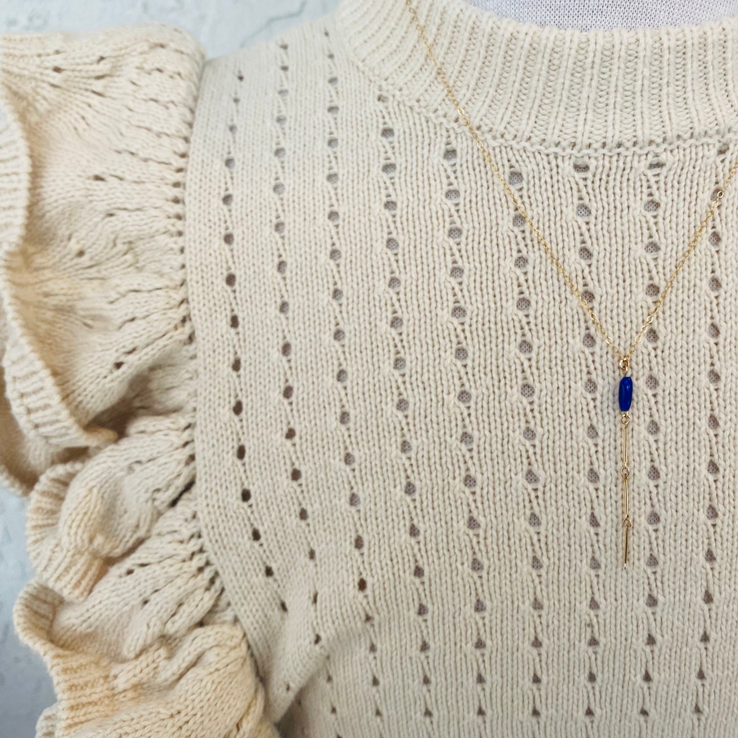 Vintage Blue Glass Y Necklace