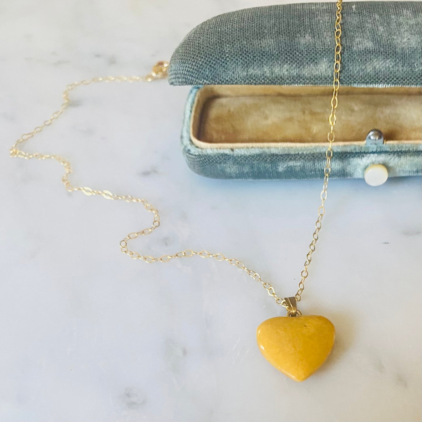 Gemstone Puff Heart Necklace