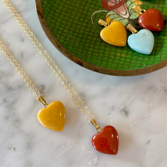 Gemstone Puff Heart Necklace